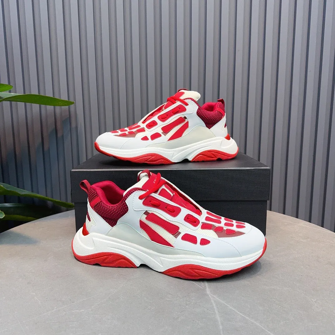 AMR Red and White Bone Runner Sneakers-050