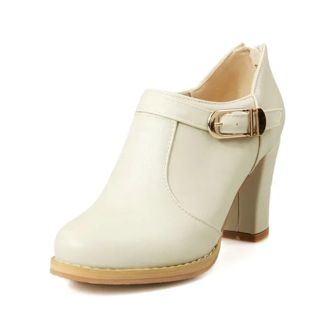 Ankle Boots Square High Heels Round Toe