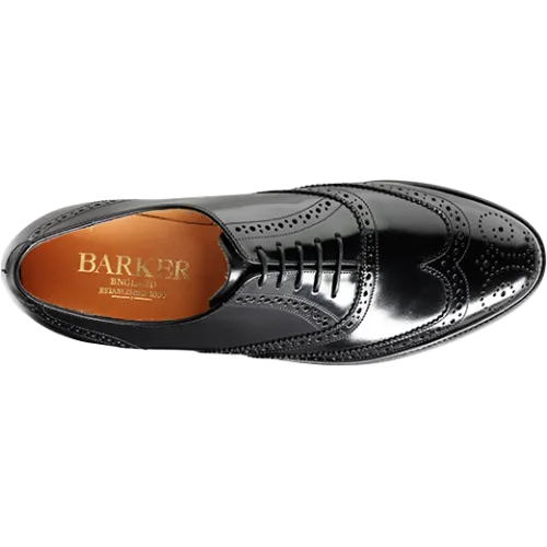 BARKER Albert Shoes - Mens Brogue Oxford  - Black Hi-Shine