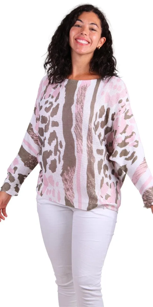 Daria Batwing Sweater with Cheetah Print