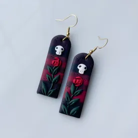 DARK GOTHIC ROSE SKULL TALL ARCH EARRINGS