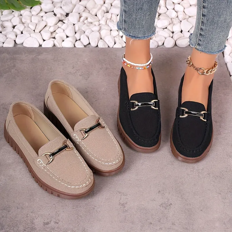 Elegant Women’s Slip-On Loafers - Buckle Accent, Lightweight & Comfortable, Versatile Solid Color for All-Season Style