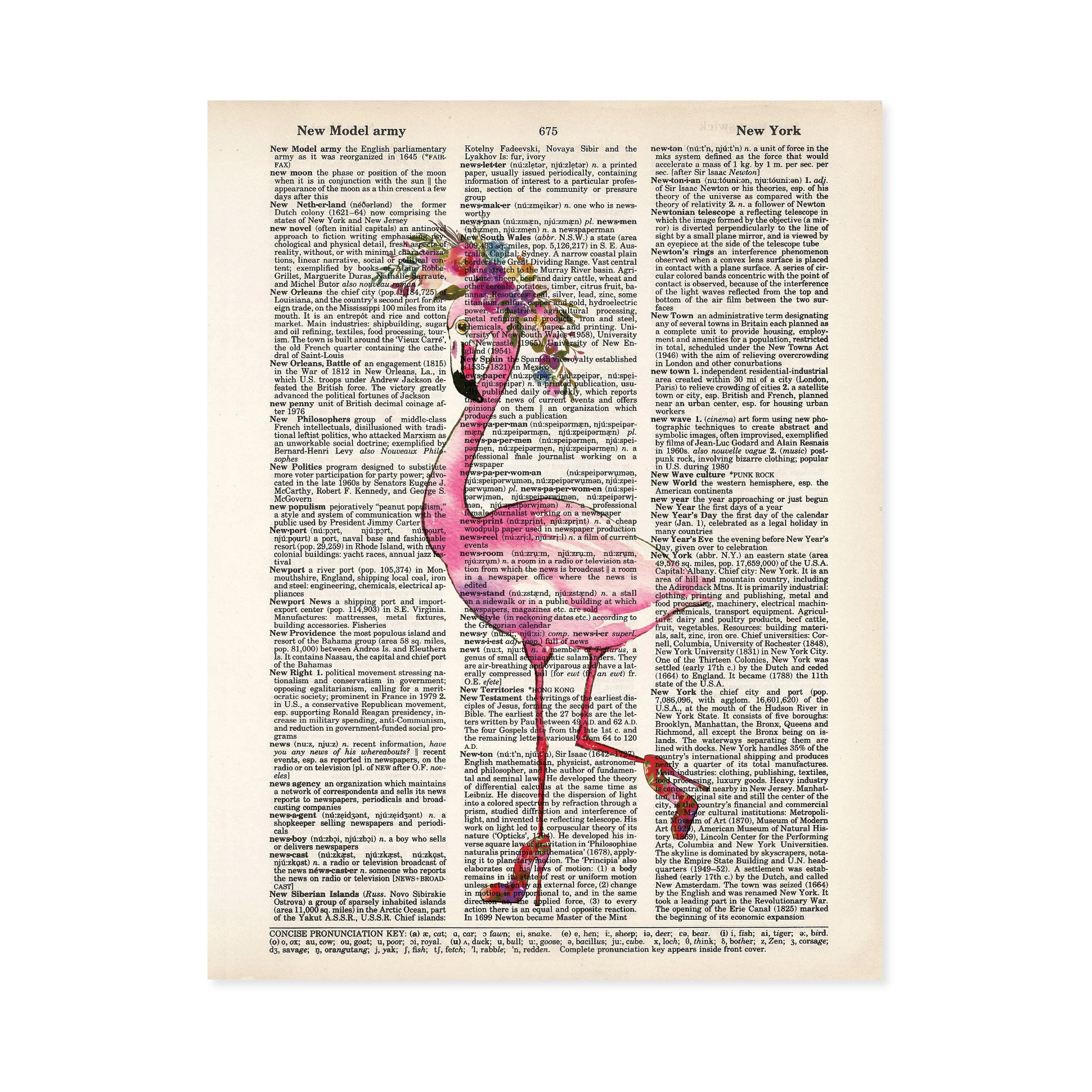 Flamingo in High Heels and Watercolor Flowers