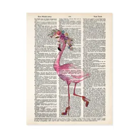 Flamingo in High Heels and Watercolor Flowers