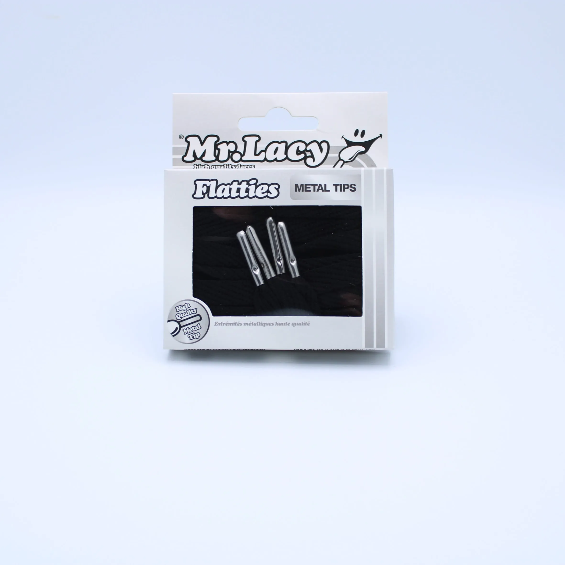 Flatties Metal Tips Shoelaces · Black with Silver Tip