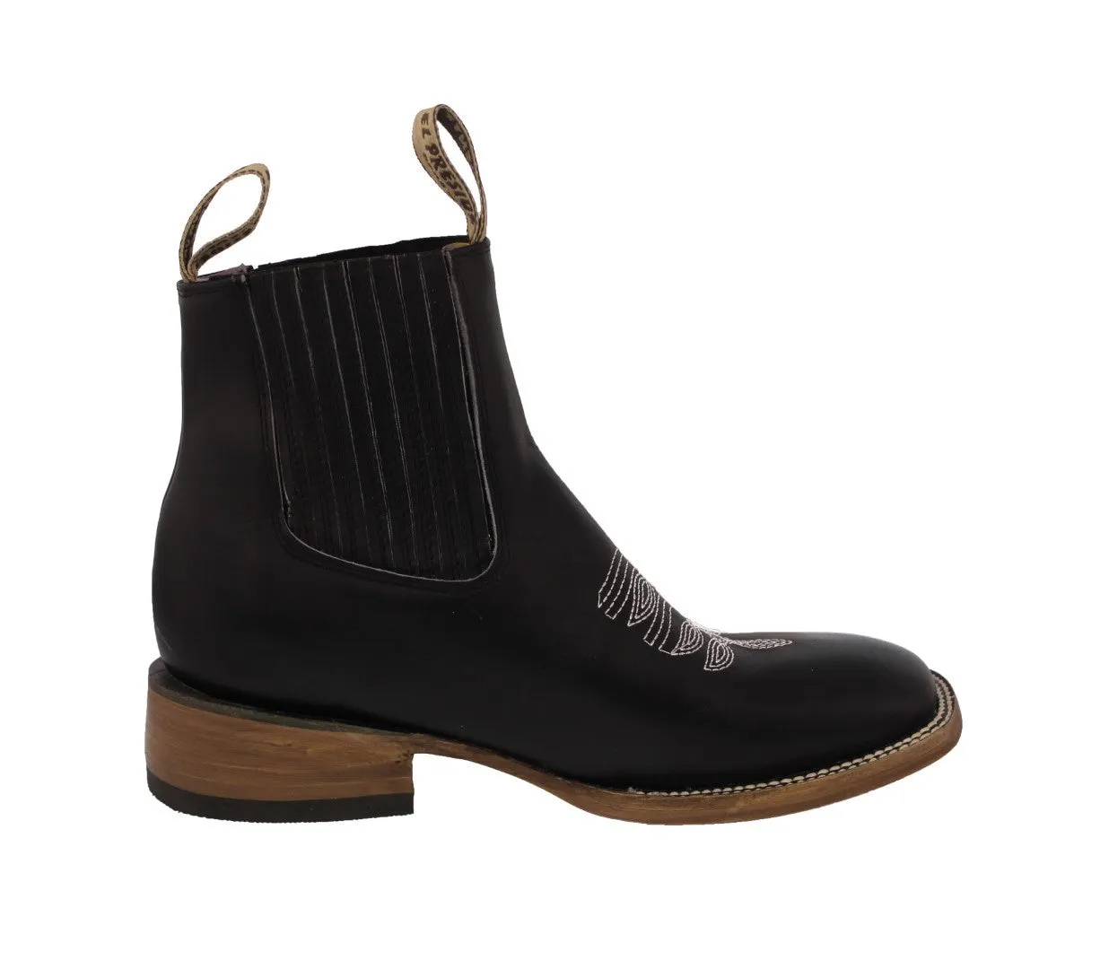 Mens Black Chelsea Ankle Boots Smooth Leather - Square Toe