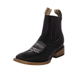 Mens Black Chelsea Ankle Boots Smooth Leather - Square Toe