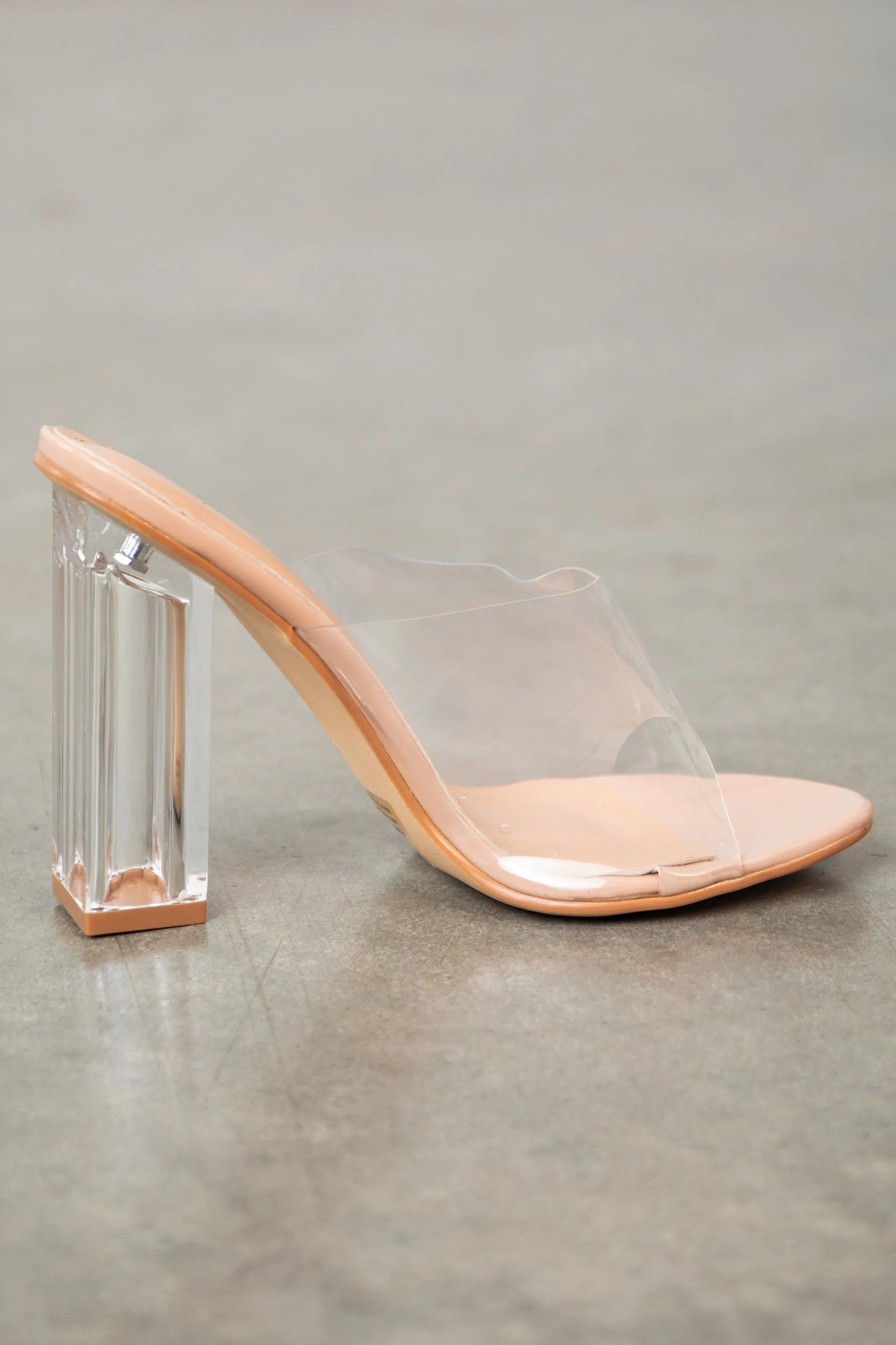 Nude Transparent Strap Lucite High Heels