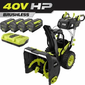 Open Box -  RYOBI 40V HP Brushless Cordless Electric 24 in. Self-Propelled 2-Stage Snow Blower - (4) 6.0 Ah Batteries & Dual-Port Charger