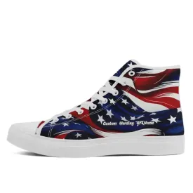 Personalized Flag Design Sneakers, Custom High Top Shoes, Patriotic Casual Shoes