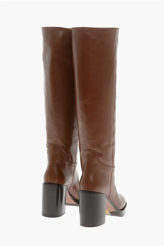 Prada Leather Knee-Length Boots with Rounded Toe