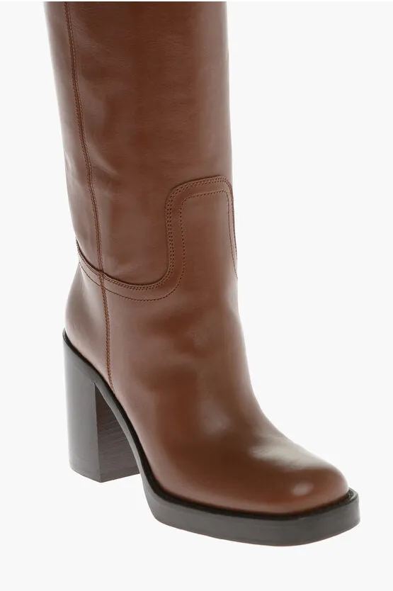 Prada Leather Knee-Length Boots with Rounded Toe