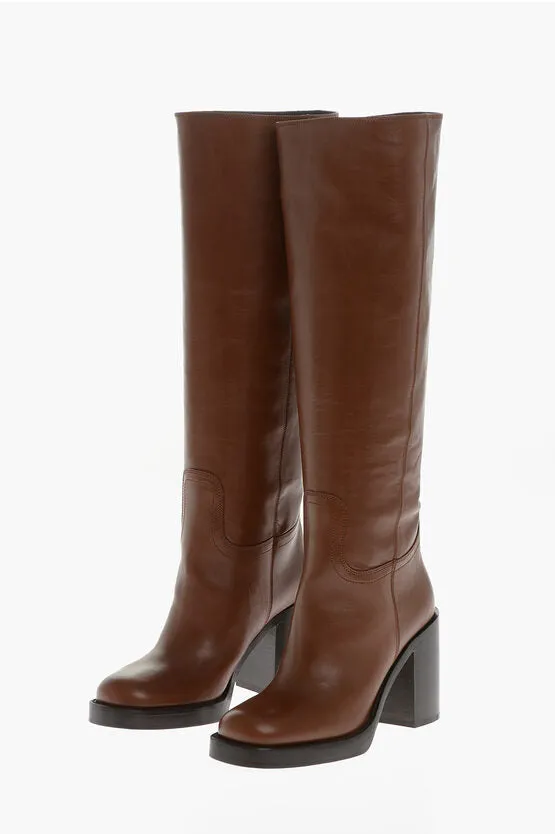 Prada Leather Knee-Length Boots with Rounded Toe