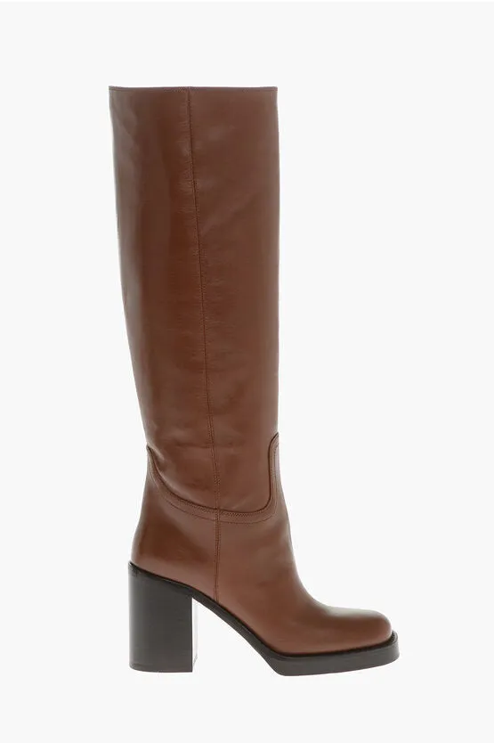 Prada Leather Knee-Length Boots with Rounded Toe