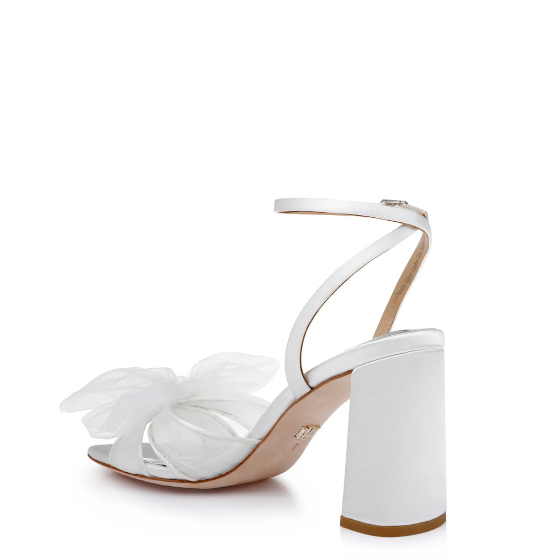 Tess - Peep Toe Block Heel With Tulle Bow - White