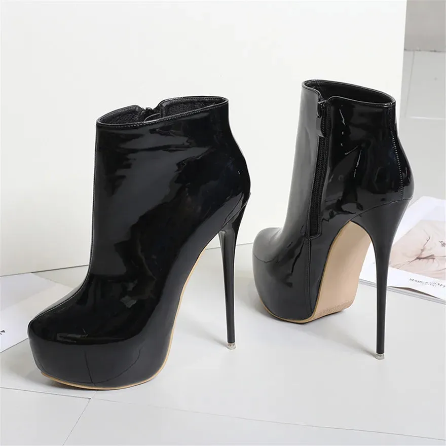 Trendy Patent Leather Round Toe High Heels