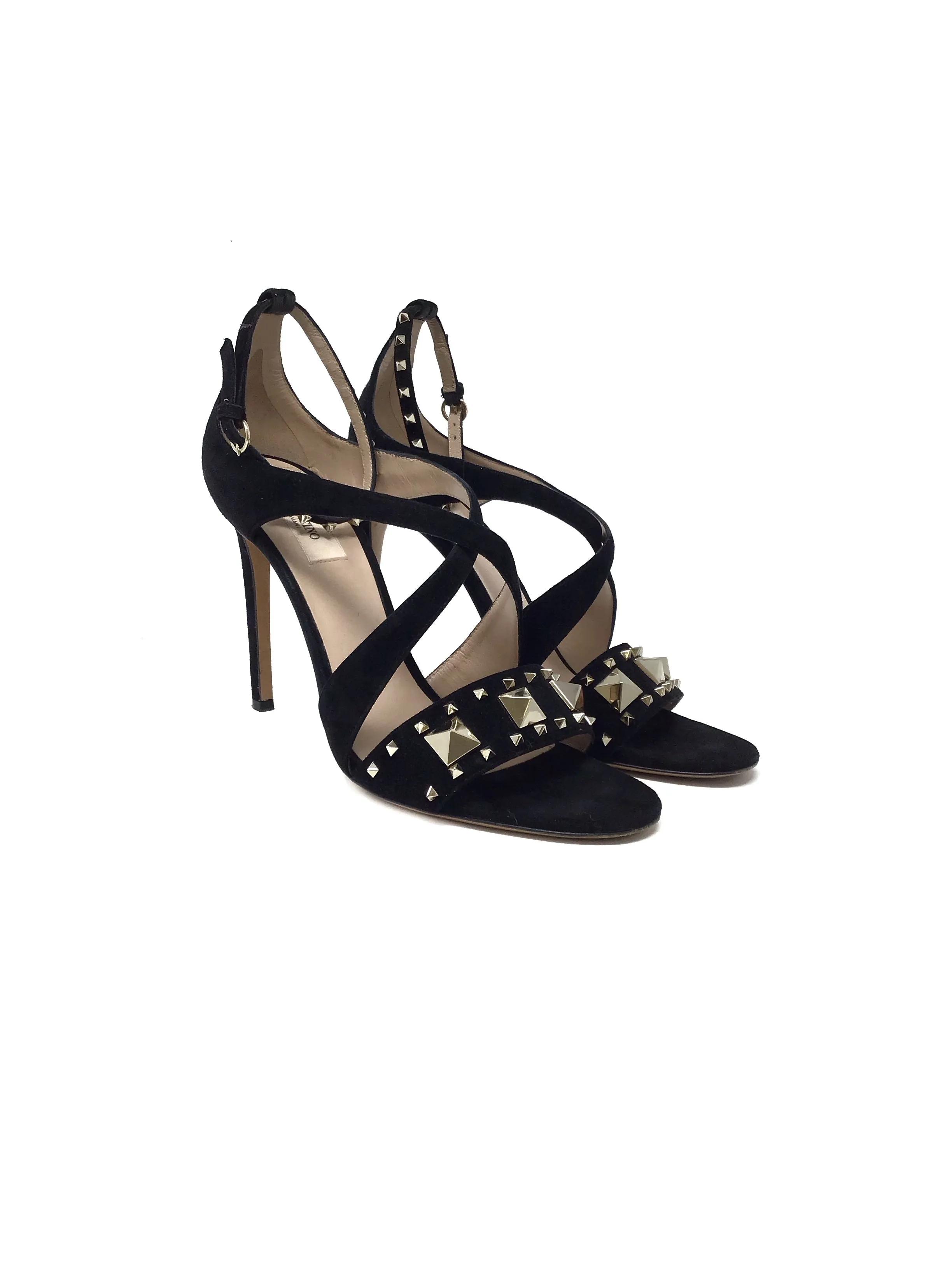 Valentino W Shoe Size 39 'Lovestud' Suede Rockstud Crossover Open Toe Heels