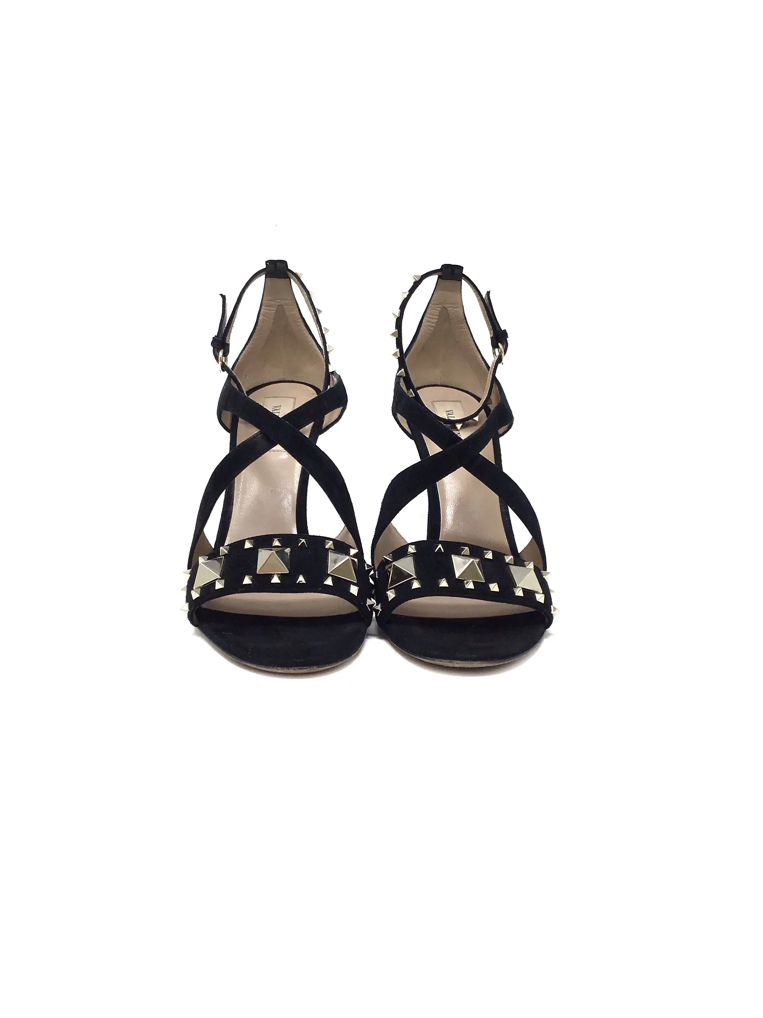 Valentino W Shoe Size 39 'Lovestud' Suede Rockstud Crossover Open Toe Heels