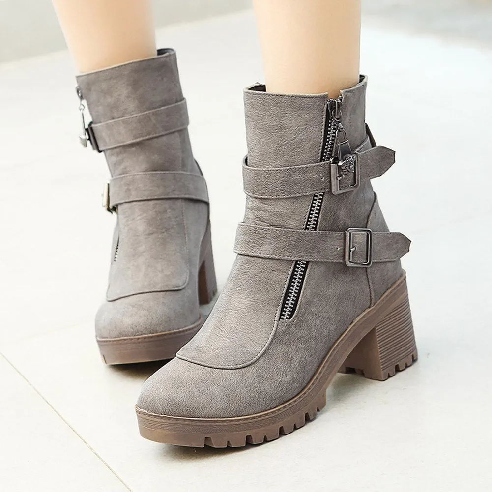 Winter female platform square heels martin boots