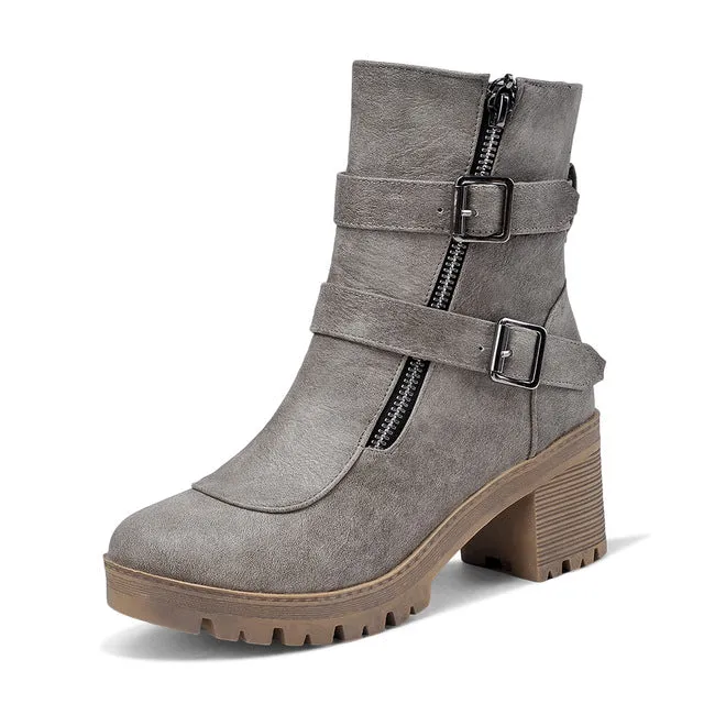 Winter female platform square heels martin boots