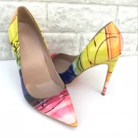 Yellow Colorblock Pointed Toe Stiletto Heels